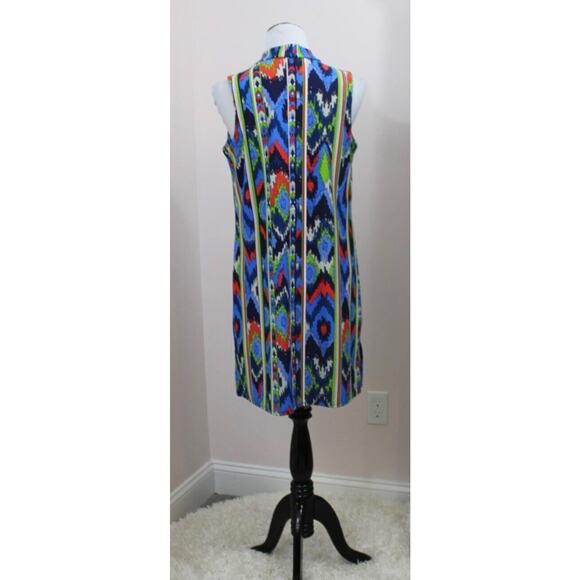 JUDE CONNALLY Sz M Medium Blue Red Green Splatter Print Sleeveless Nylon Dress - Picture 3 of 7